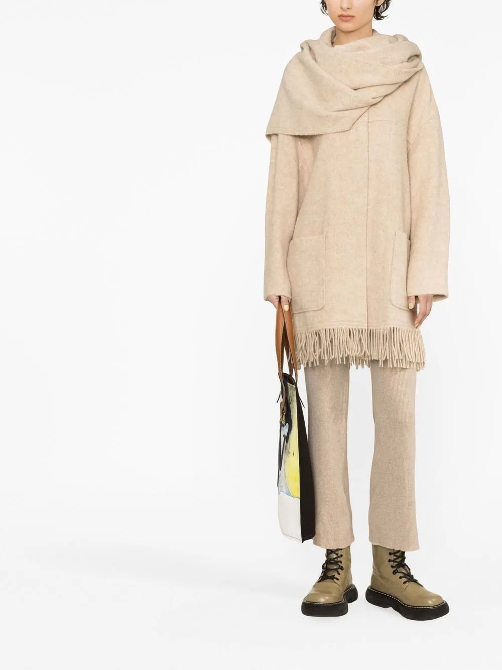 Shop Isabel Marant Étoile Faty Fringed Knitted Coat In Neutrals