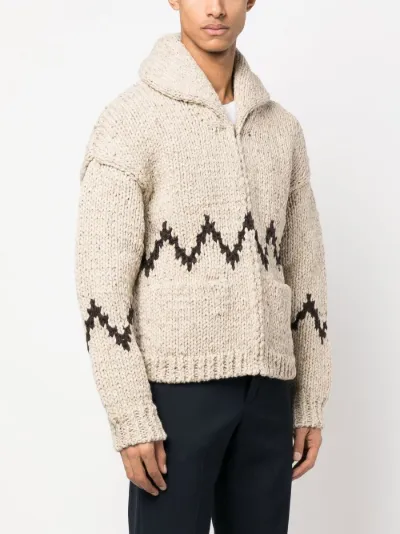 visvim Cowichan zip-up wool cardigan neutrals | MODES