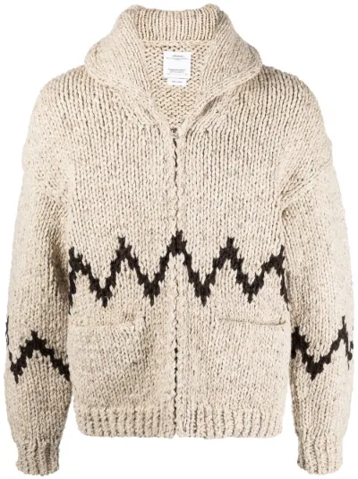 visvim Cowichan zip-up wool cardigan neutrals | MODES