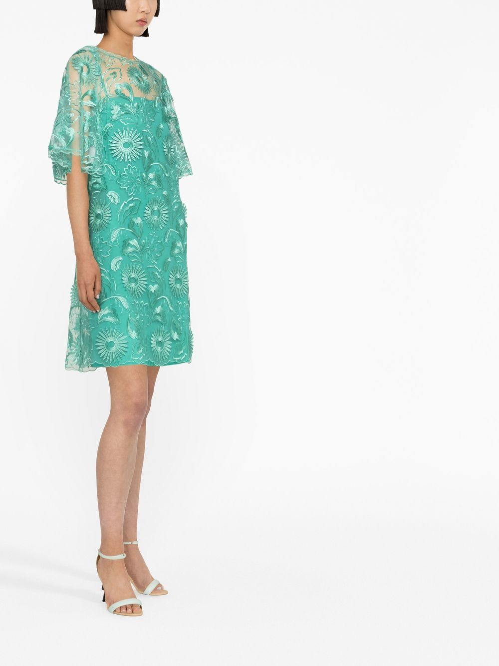 Shop Alberta Ferretti Floral-embroidered Mini Dress In Green