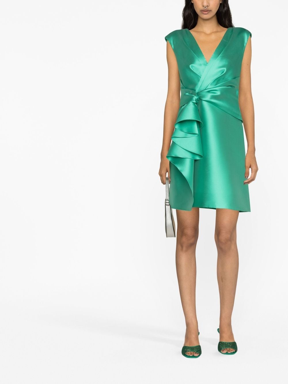 Shop Alberta Ferretti Ruffle-detail Silk Dress In Green
