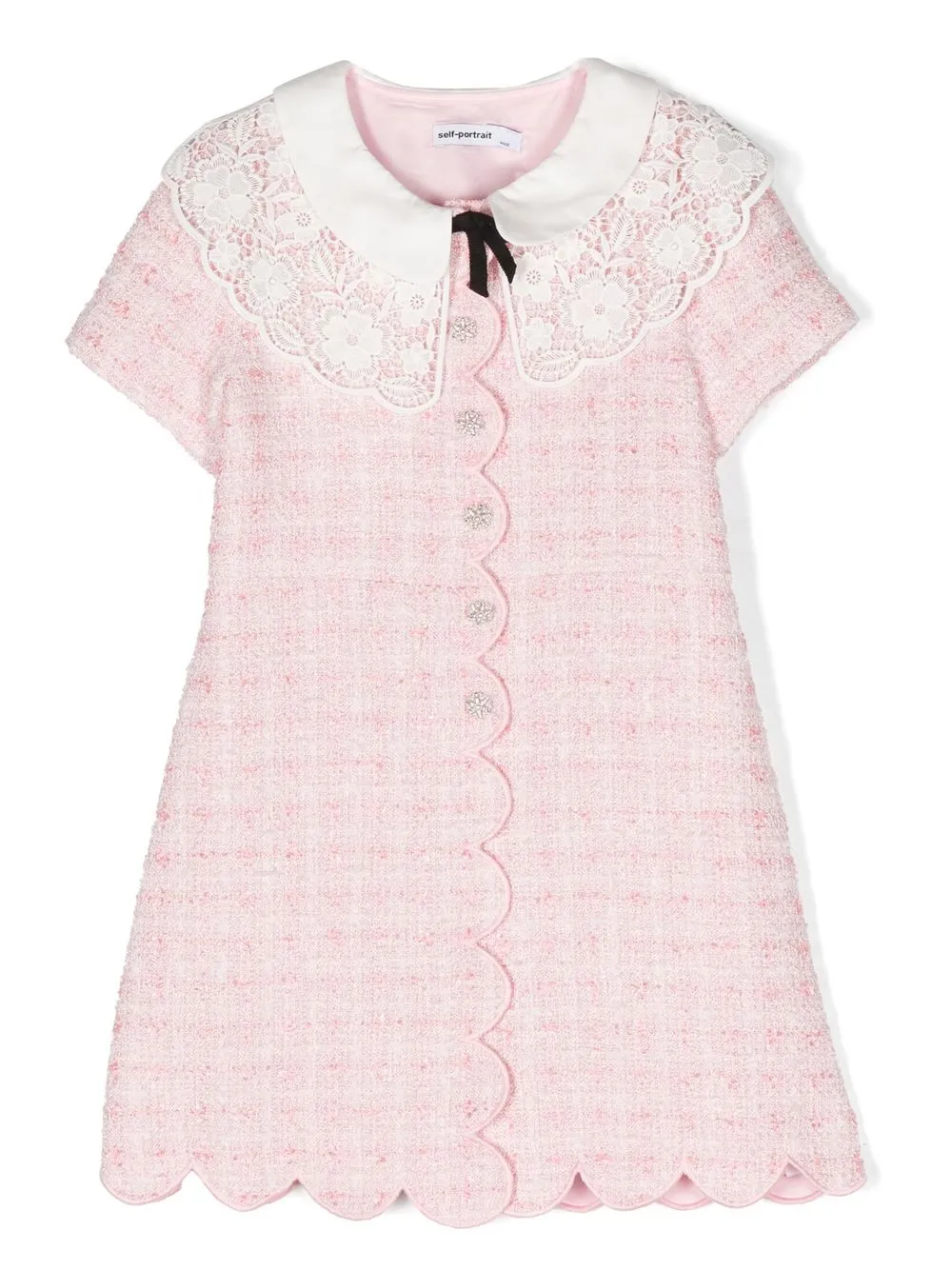 

Self-Portrait Kids vestido de tweed con cuello de encaje - Rosado