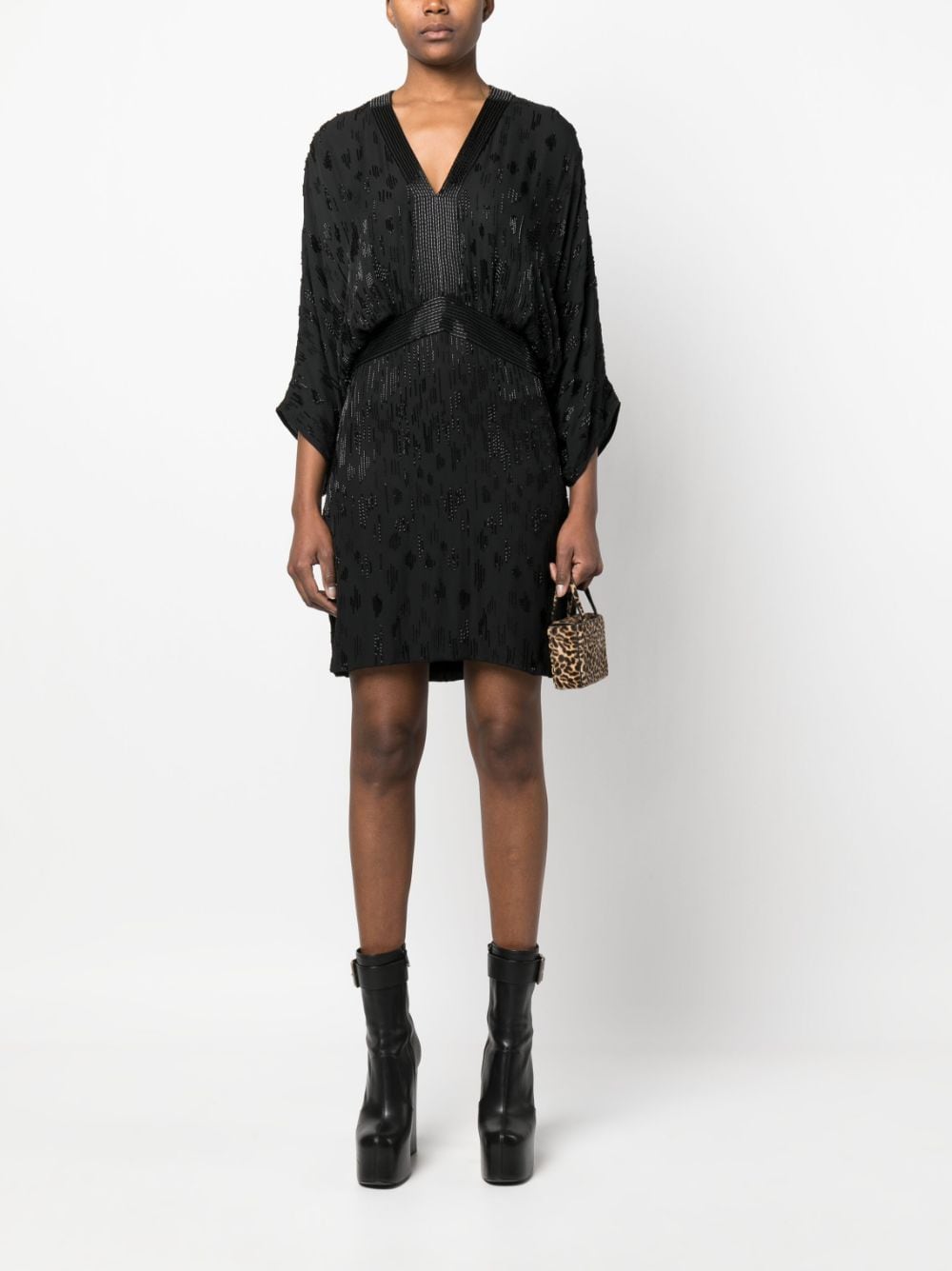 Shop Roberto Cavalli Bead-embellished Short Silk Dress In Schwarz