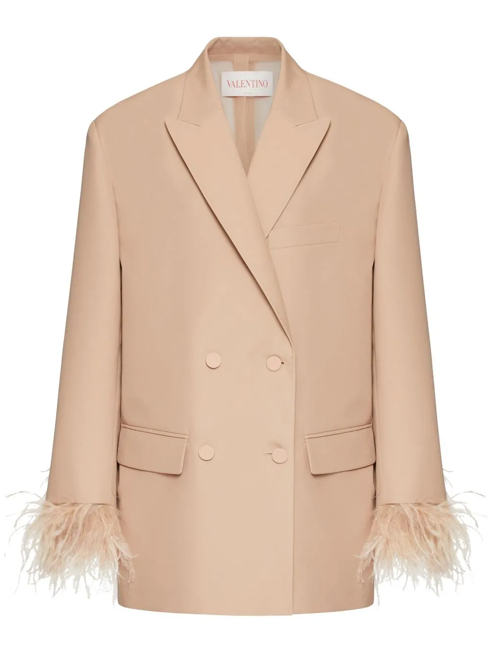 Shop Valentino Feather-detail Double-breasted Blazer In Neutrals