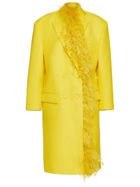 Valentino Garavani feather-trim double-breasted wool coat
