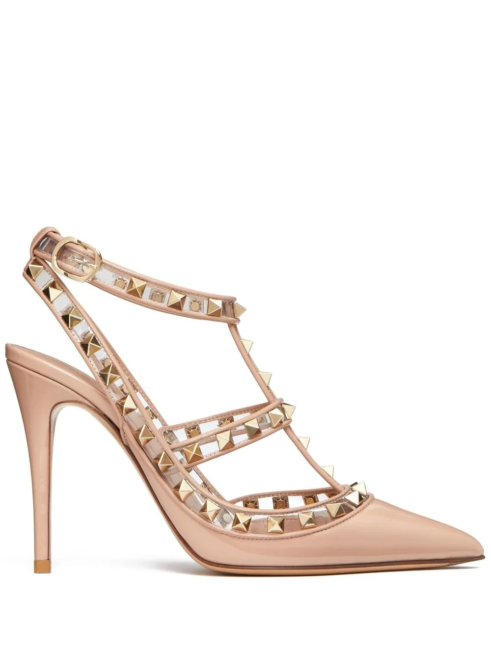 Shop Valentino Rockstud Ankle-strap Pumps In Neutrals