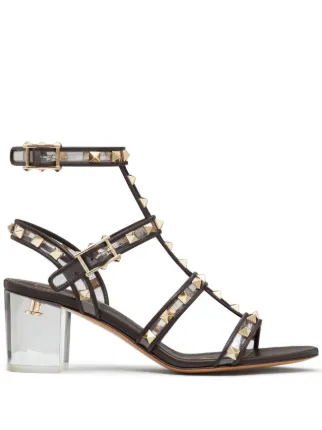 Valentino Garavani Rockstud 60mm transparent design sandal women Calf Leather Calf Leather Plexiglass PVC Lamb Skin Lamb Skin Metal 35 Brown