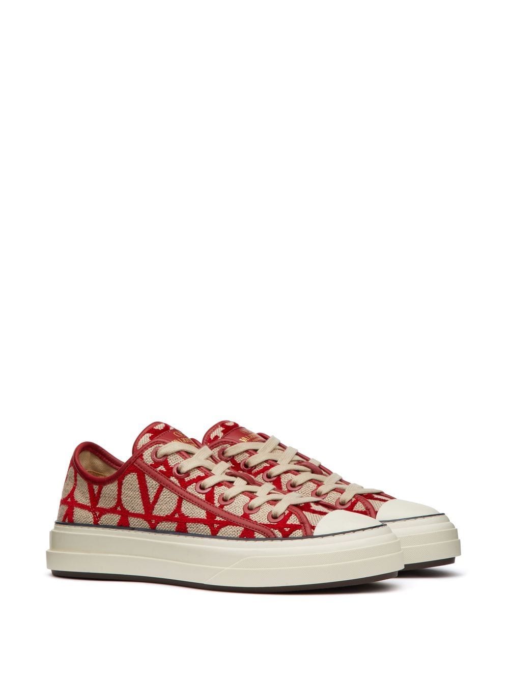 Shop Valentino Monogram-pattern Lace-up Sneakers In Red