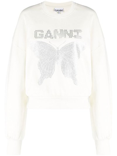 GANNI - logo-print long-sleeve sweatshirt