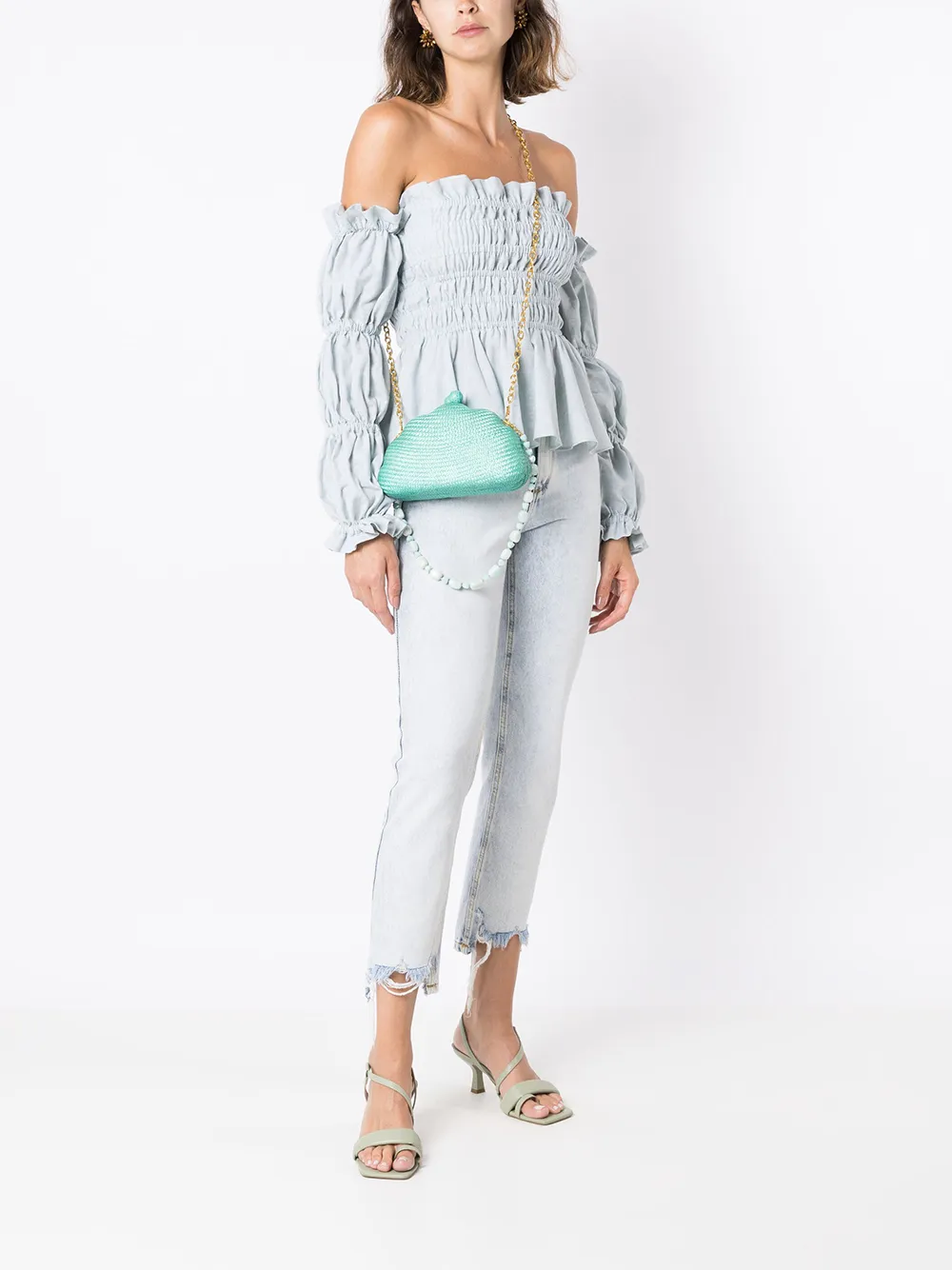 SERPUI Maya Shell rieten tas - Groen