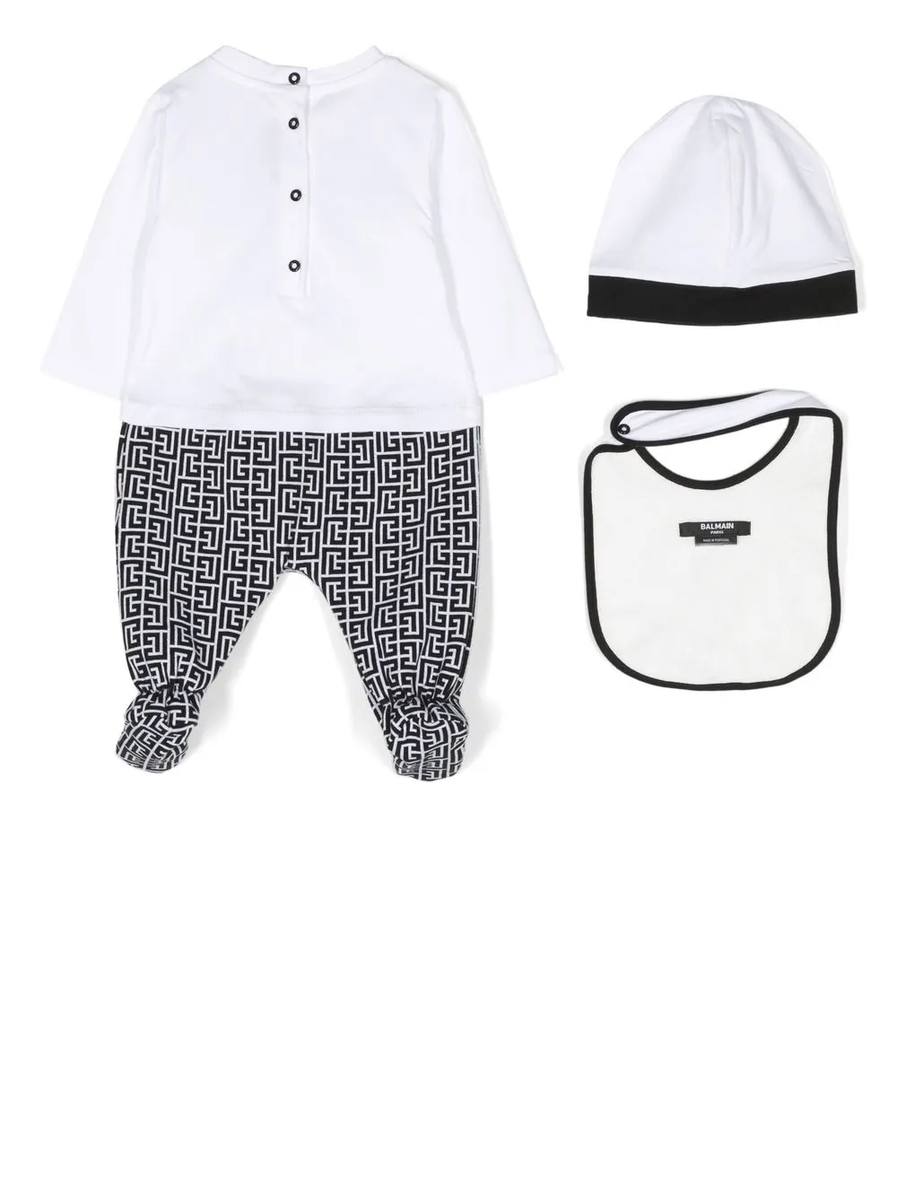 Balmain Kids "Romper, muts en slabbetje " - Wit