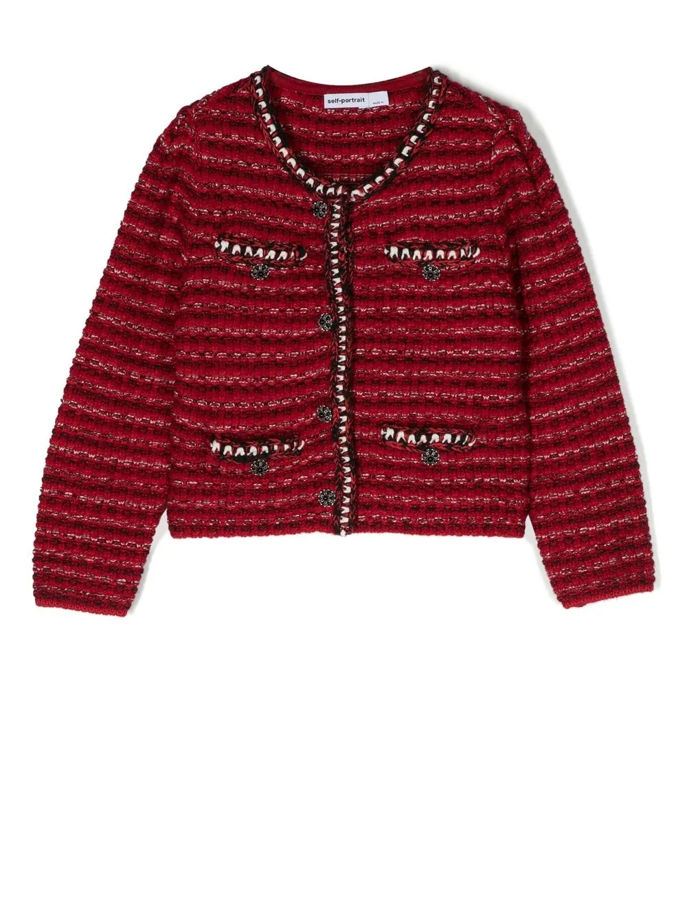 

Self-Portrait Kids contrast-trim tweed cardigan - Red