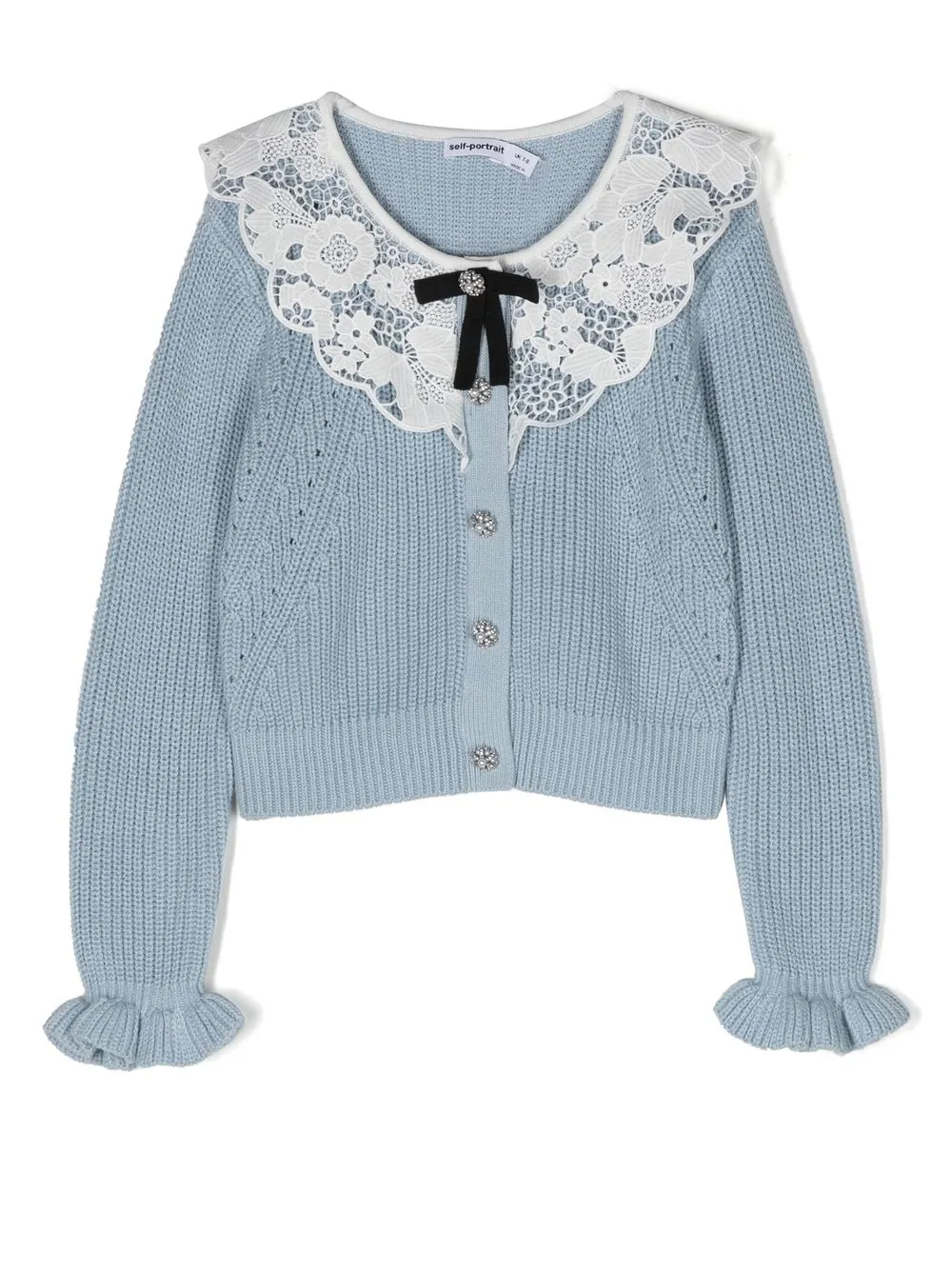 Self-portrait Kids' Light-blue Cardigna For Girl With Black Bows In Light Blue