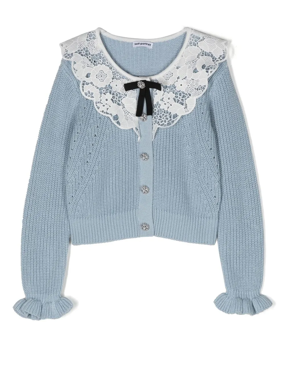 

Self-Portrait Kids lace-trim chunky-knit cardigan - Blue