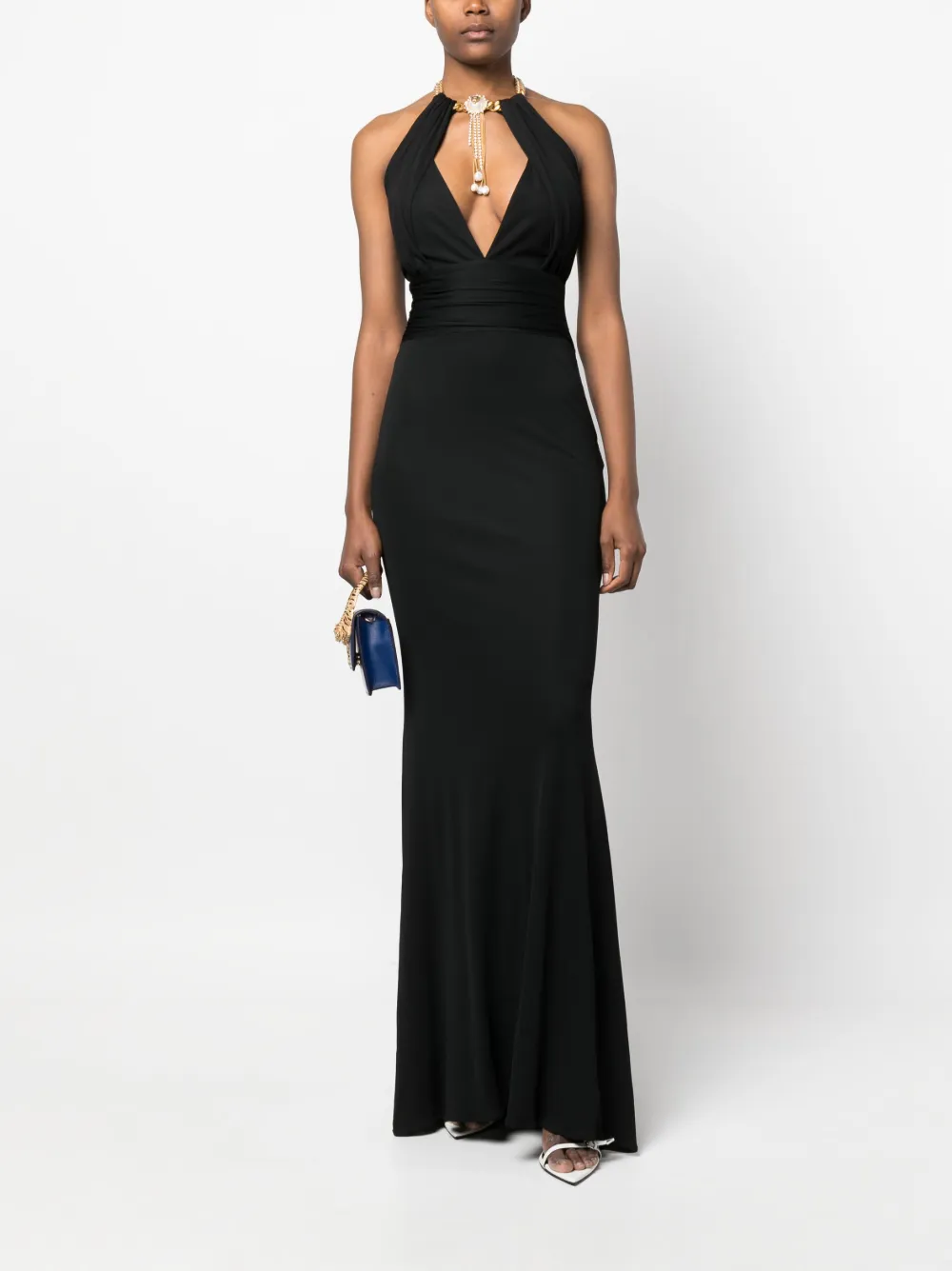 Shop Roberto Cavalli Cut-out Neck-strap Fitted Dress In Schwarz