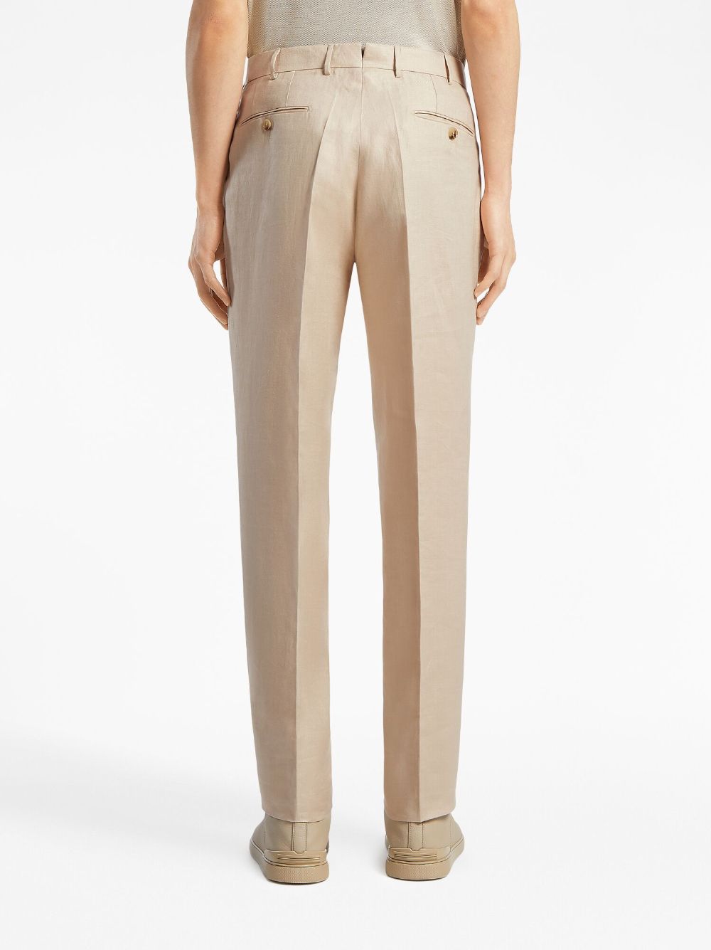 Shop Zegna Pure Linen Tailored Trousers In Neutrals