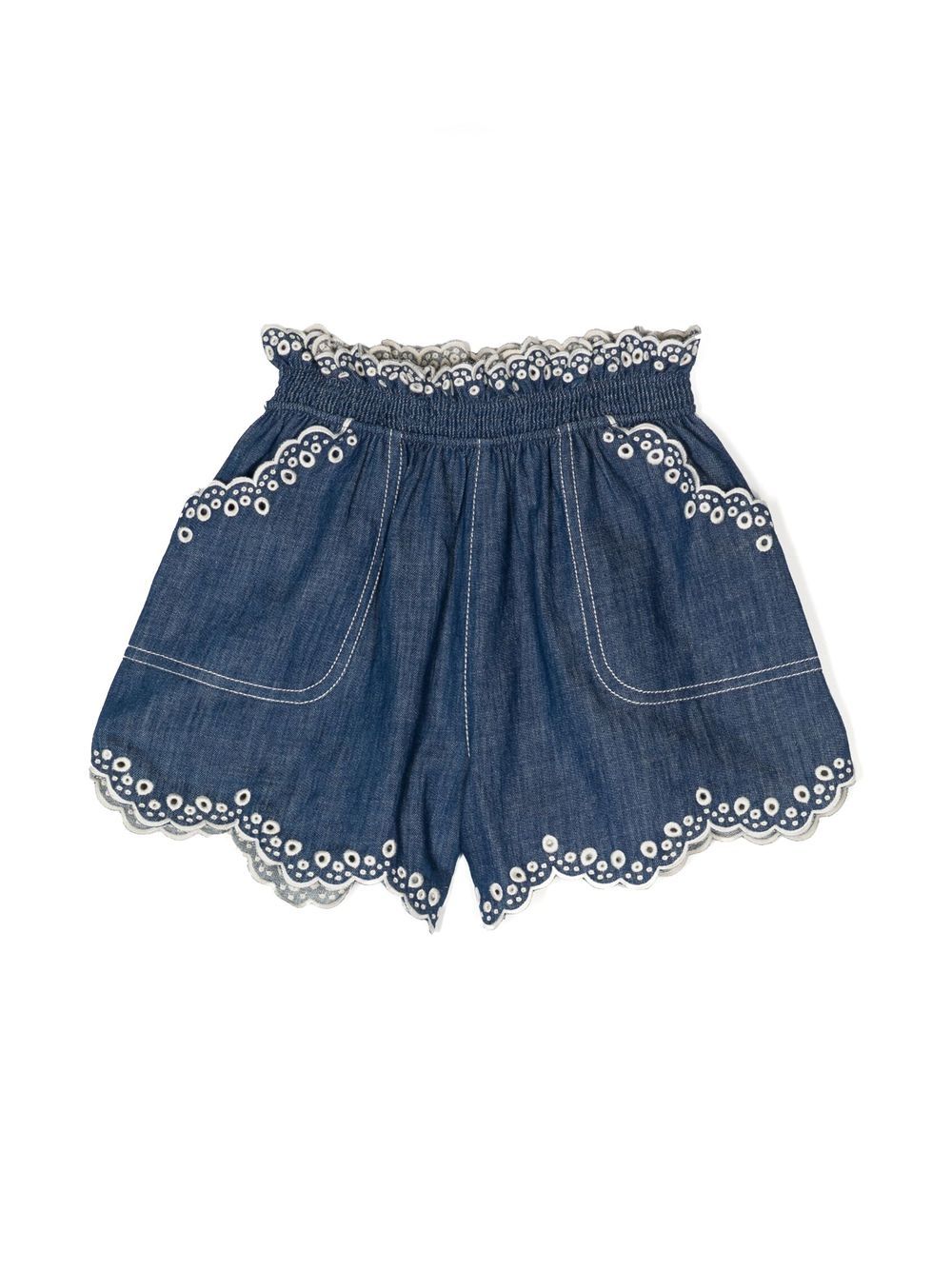 Zimmermann Kids' Broderie-anglaise Denim Shorts In Blue