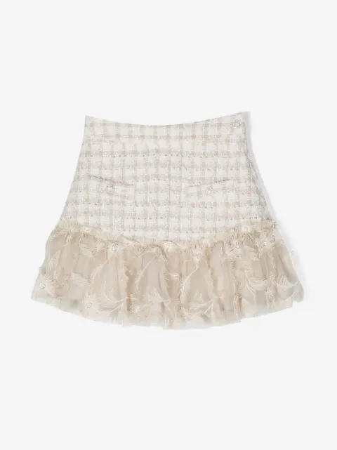 Patachou falda de tweed con dobladillo bordado