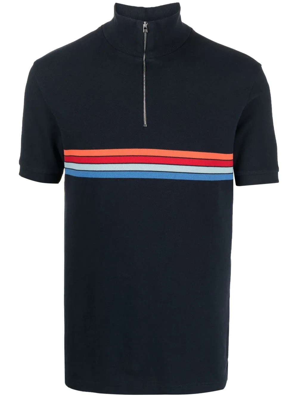 

Ron Dorff striped zip-front polo shirt - Blue