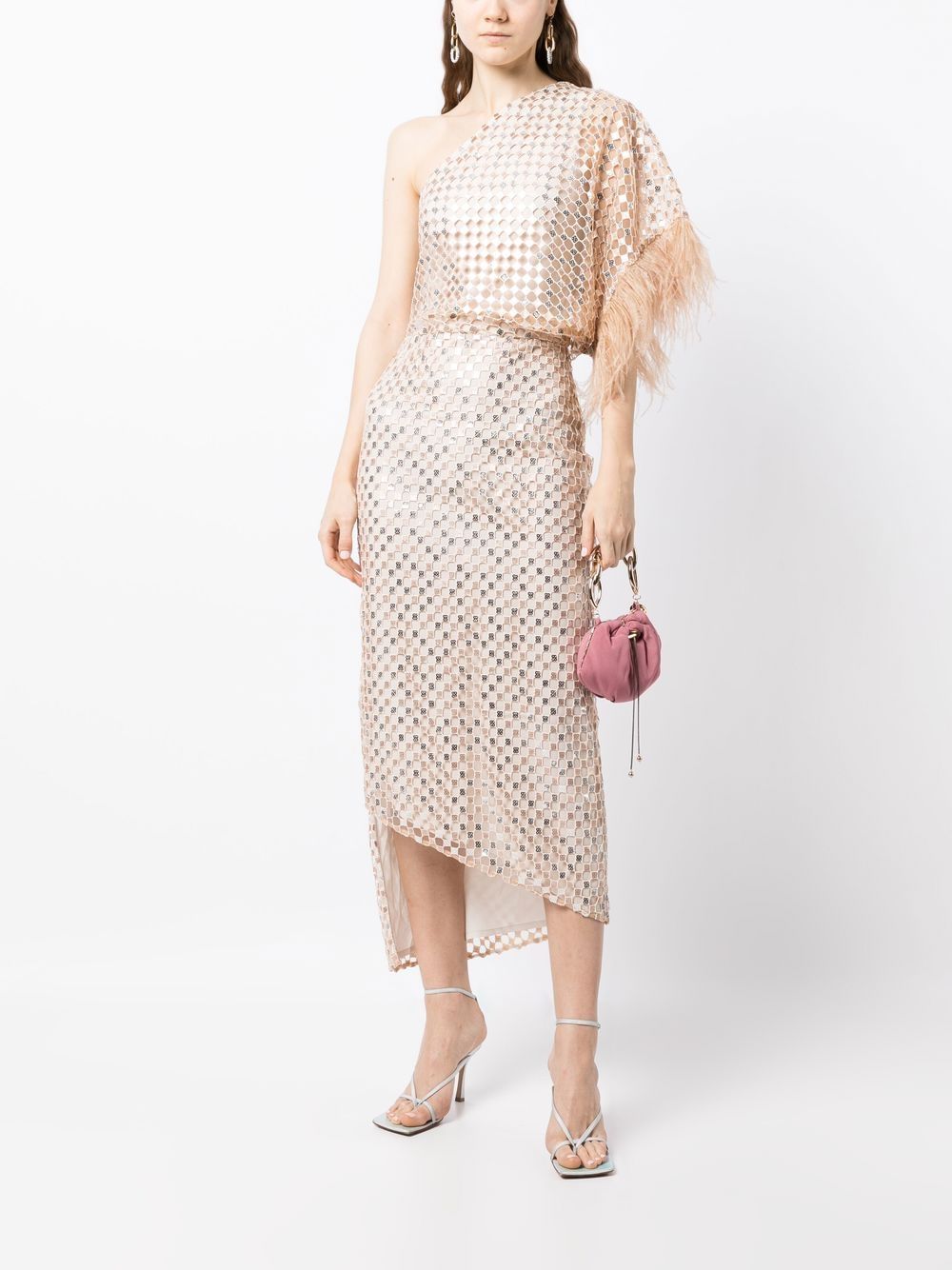 Shop Manning Cartell Checkerboard Sequin-embellished Dress In Neutrals