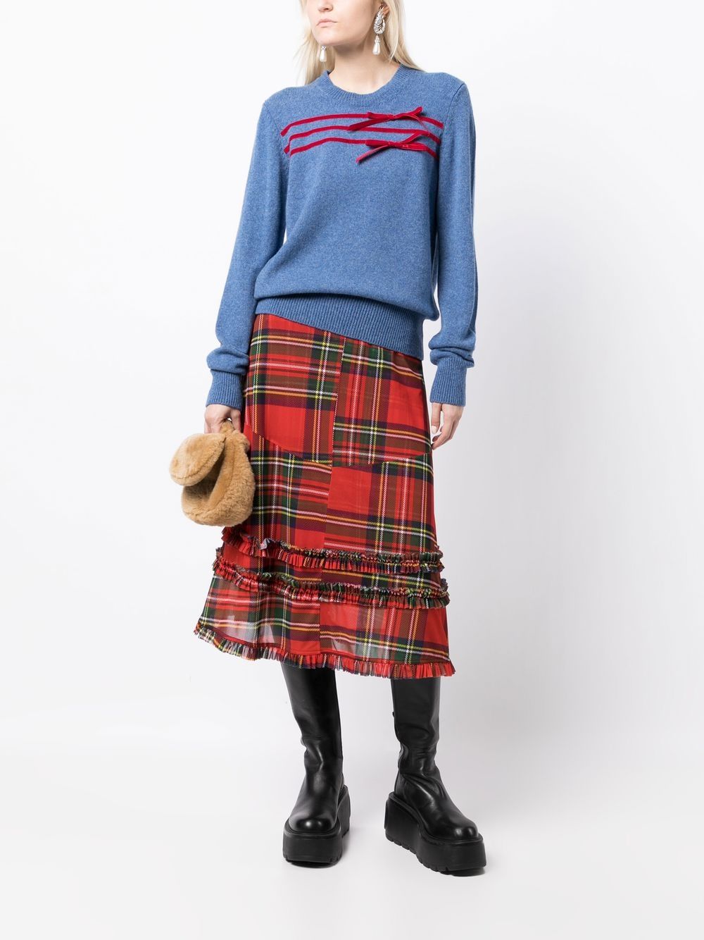 Shop Molly Goddard Bow-detail Wool-cashmere Sweater In Blue