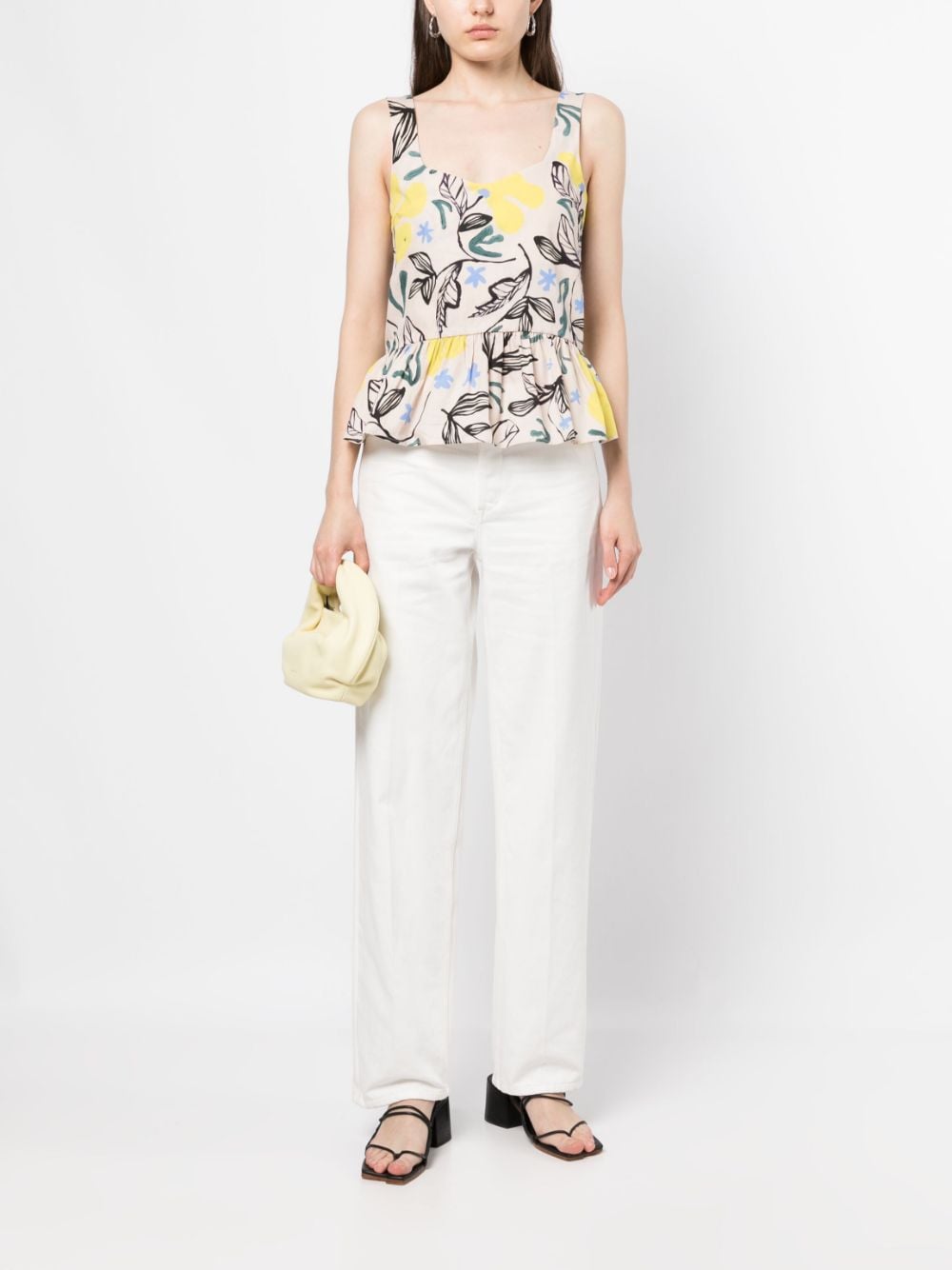 Shop Ps By Paul Smith Floral-print Cotton Flared-top In Neutrals