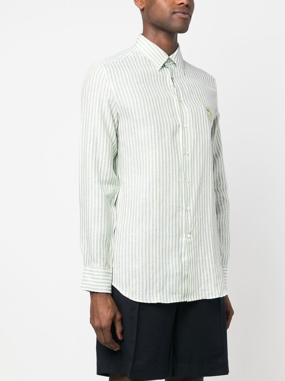 Shop Etro Striped Linen Long-sleeve Shirt In White