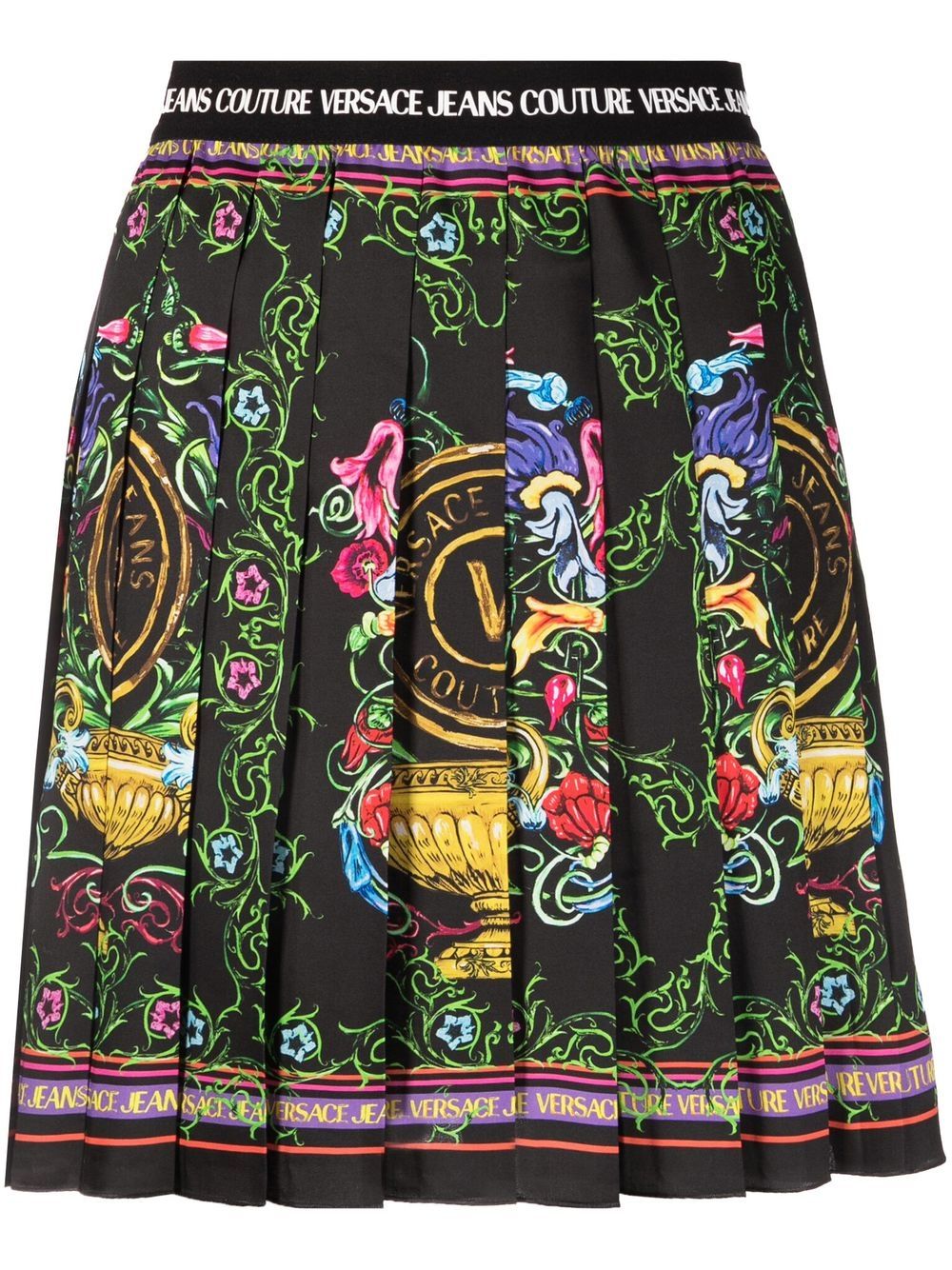 Versace Jeans Couture V-Emblem Garden-print miniskirt – Black