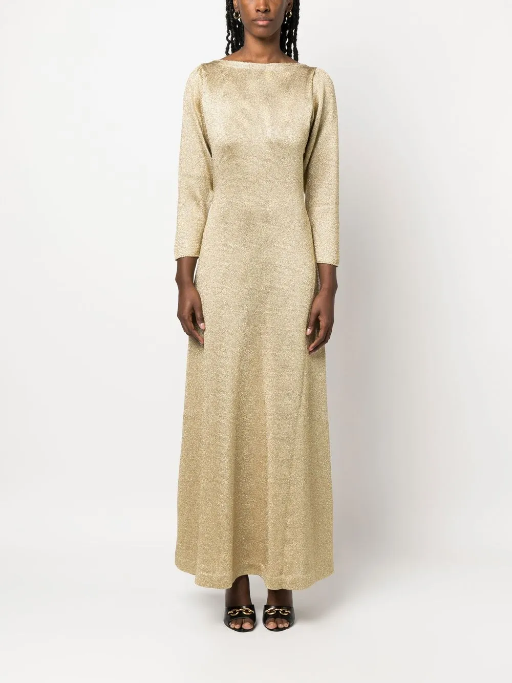 Gucci Lamé Effect Knitted Dress In Gold