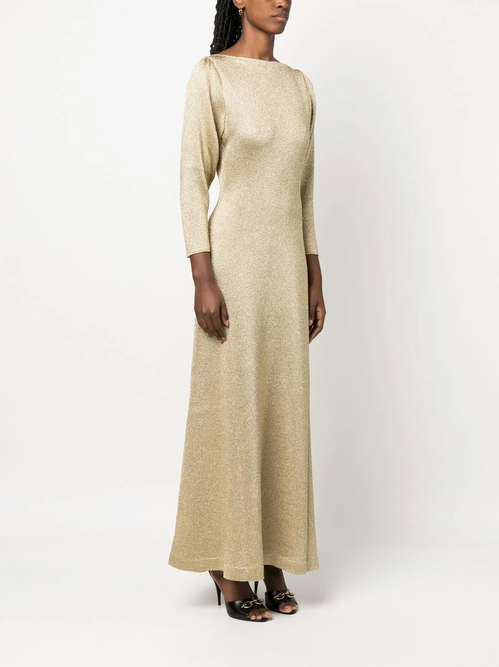 Gucci Lamé Effect Knitted Dress In Gold