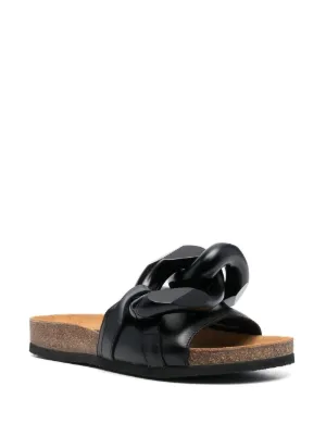 新品未使用 JW ANDERSON CHAIN SLIDE 43 JW Anderson Gold Chain-Embellished Slide Beige Leather