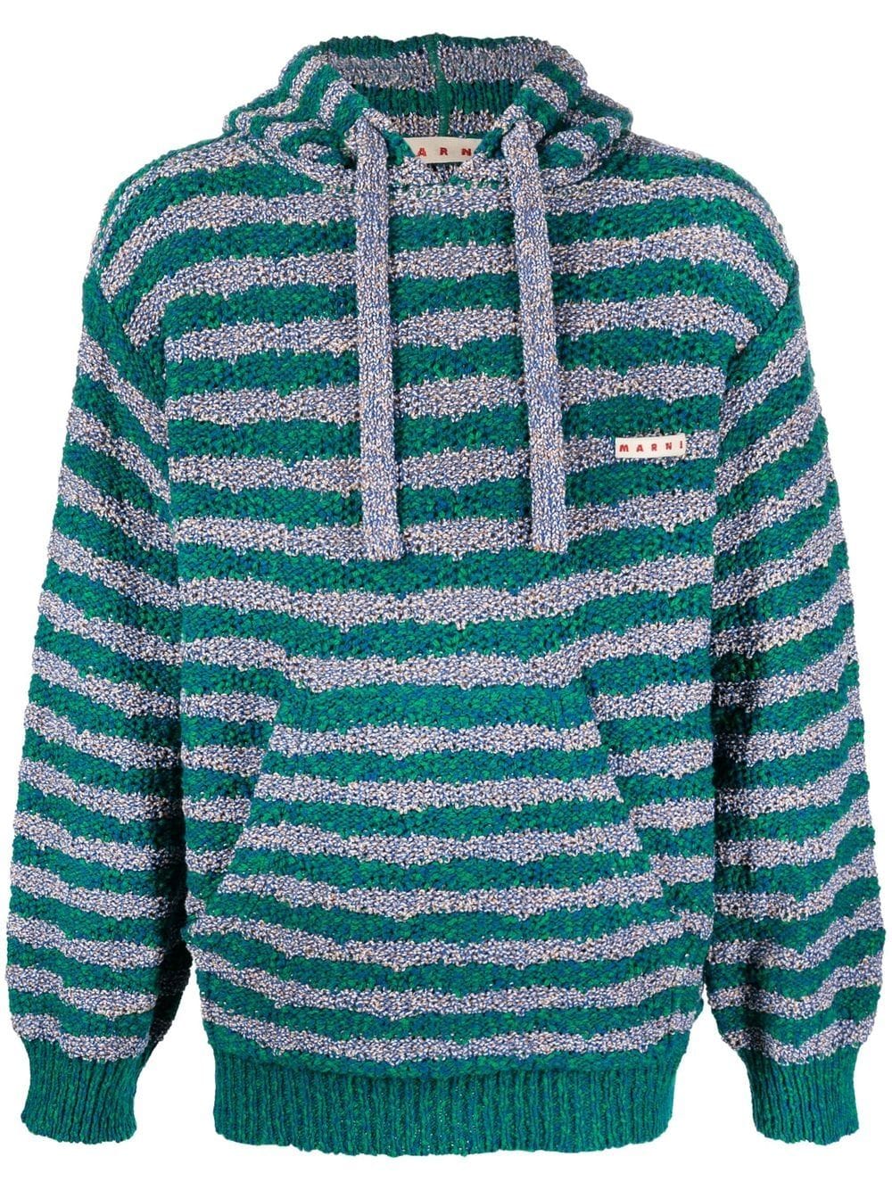 Shop Marni Stripe-knit Drawstring Hoodie In Green