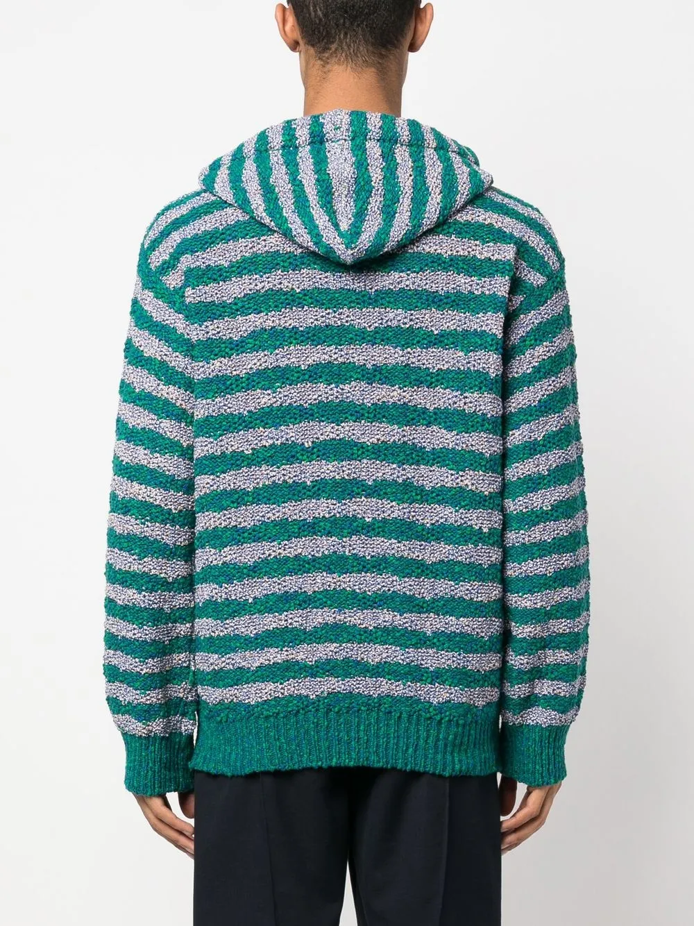 Shop Marni Stripe-knit Drawstring Hoodie In Green