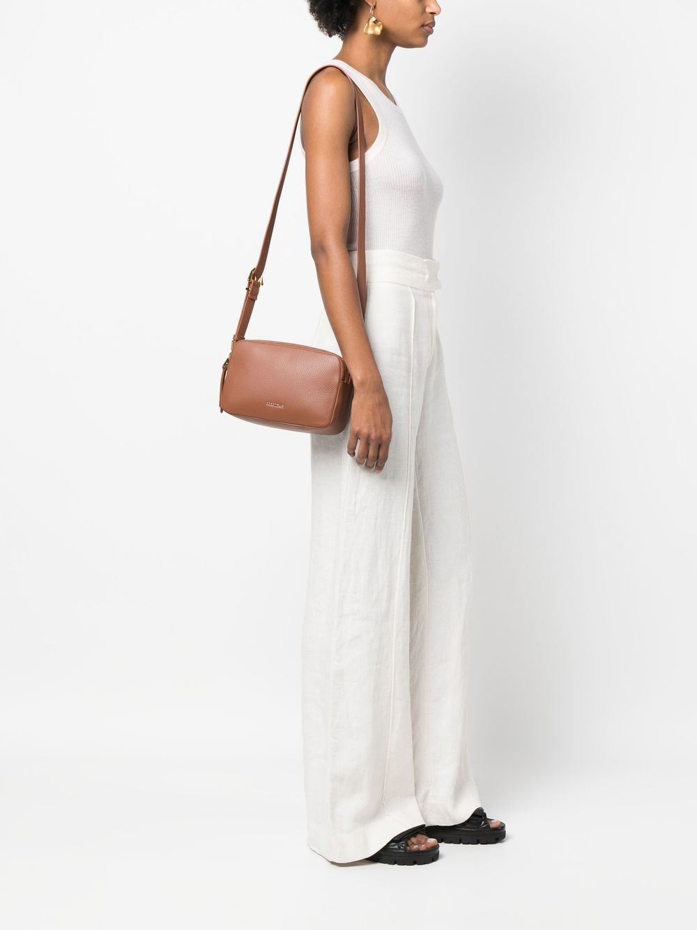 Shop Coccinelle Grained Leather Crossbody Bag In Braun