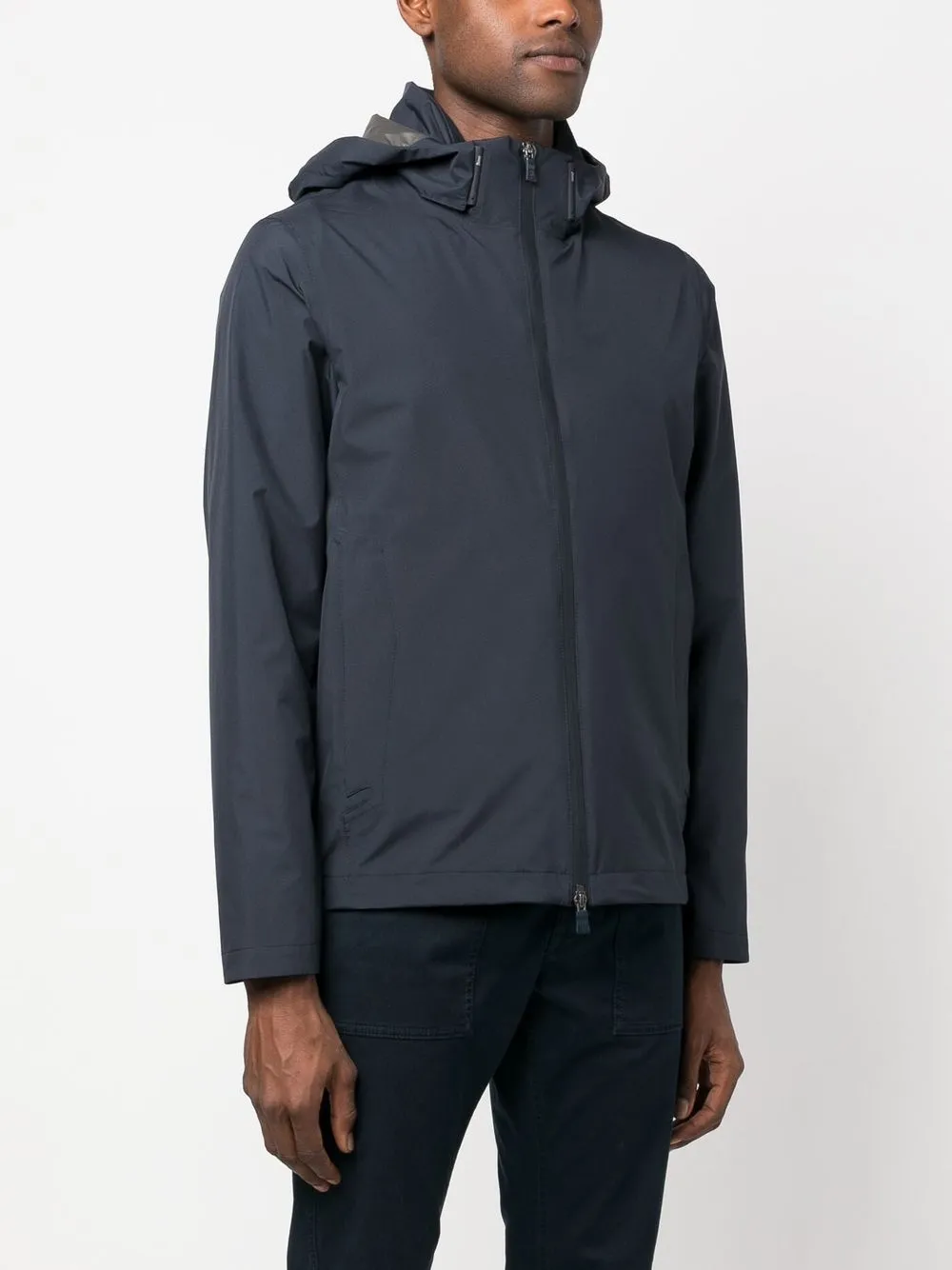 Herno Zip-up Hooded Jacket In Blue