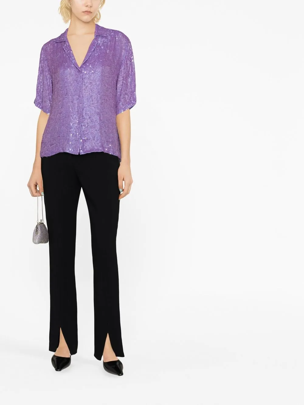 Shop P.a.r.o.s.h Sequinned Short-sleeve Shirt In Purple