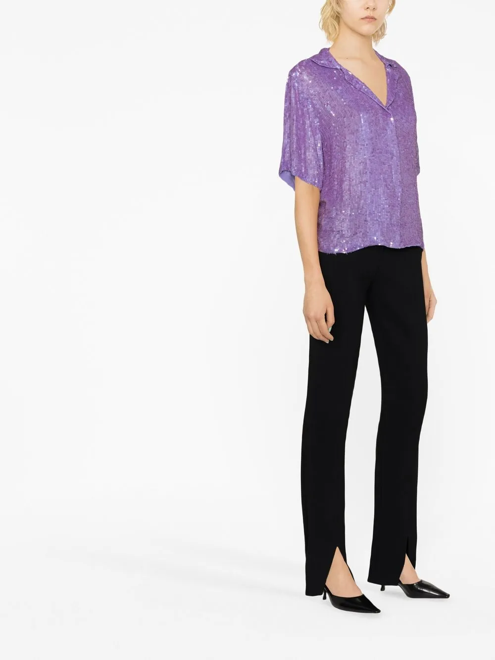 Shop P.a.r.o.s.h Sequinned Short-sleeve Shirt In Purple