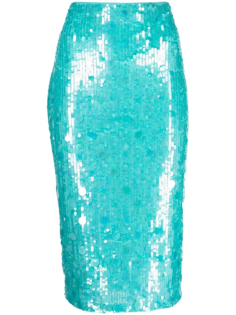 P.a.r.o.s.h Sequin-embellished Pencil Skirt In Blue