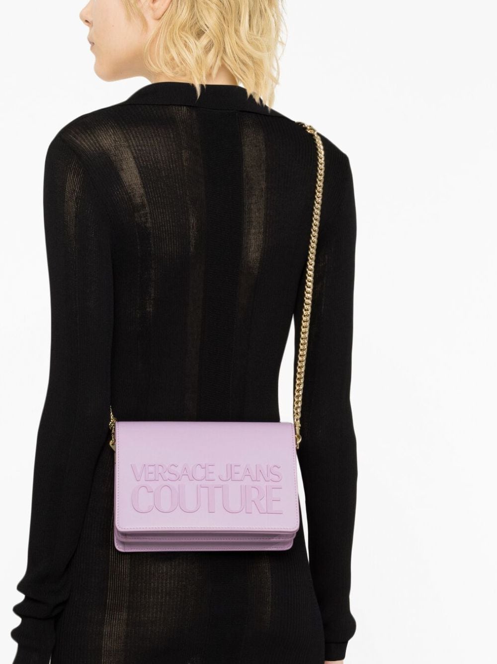 Shop Versace Jeans Couture Logo-embossed Shoulder Bag In Violett