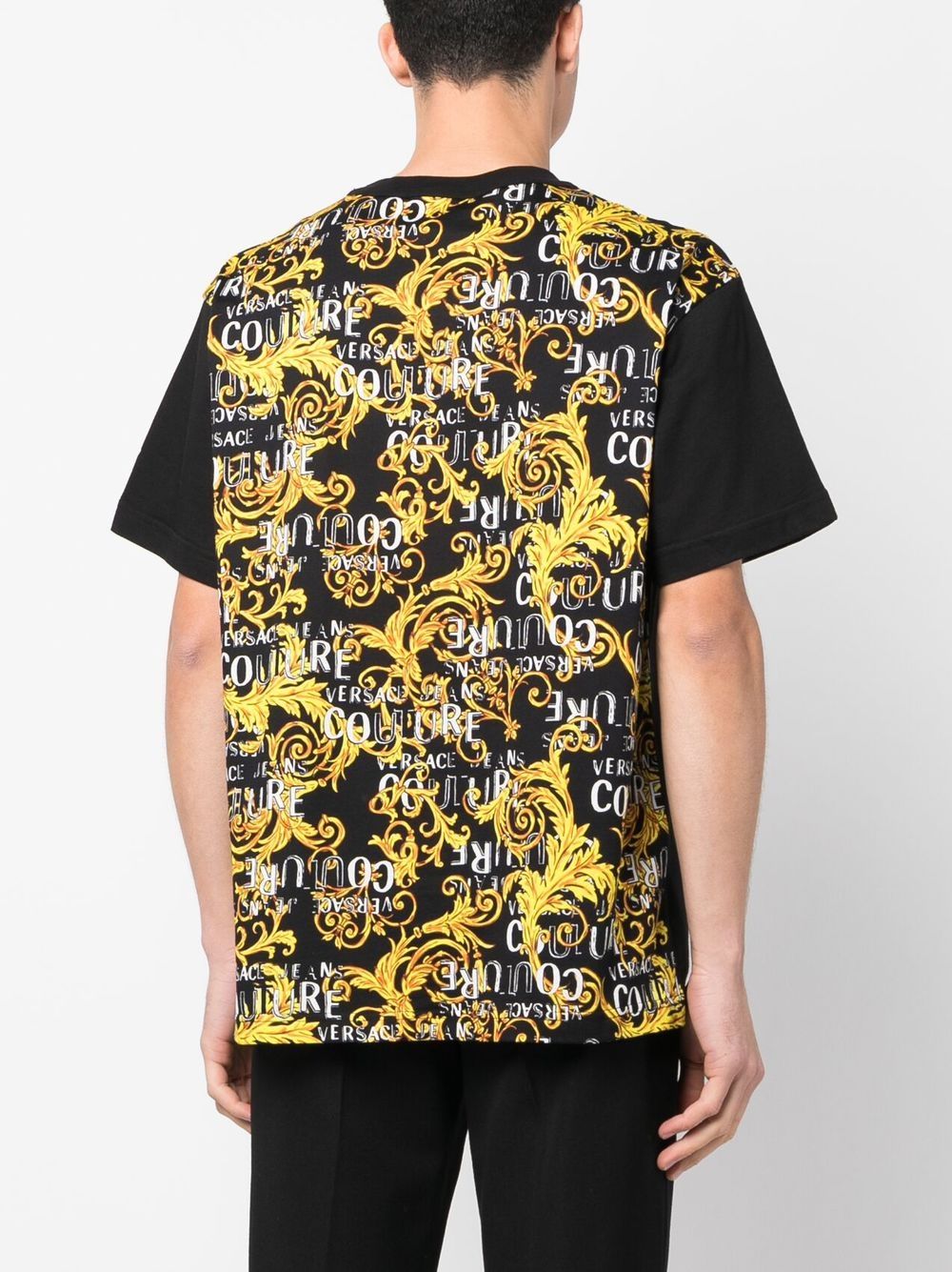 Shop Versace Jeans Couture Baroque-pattern Print Detail T-shirt In Black