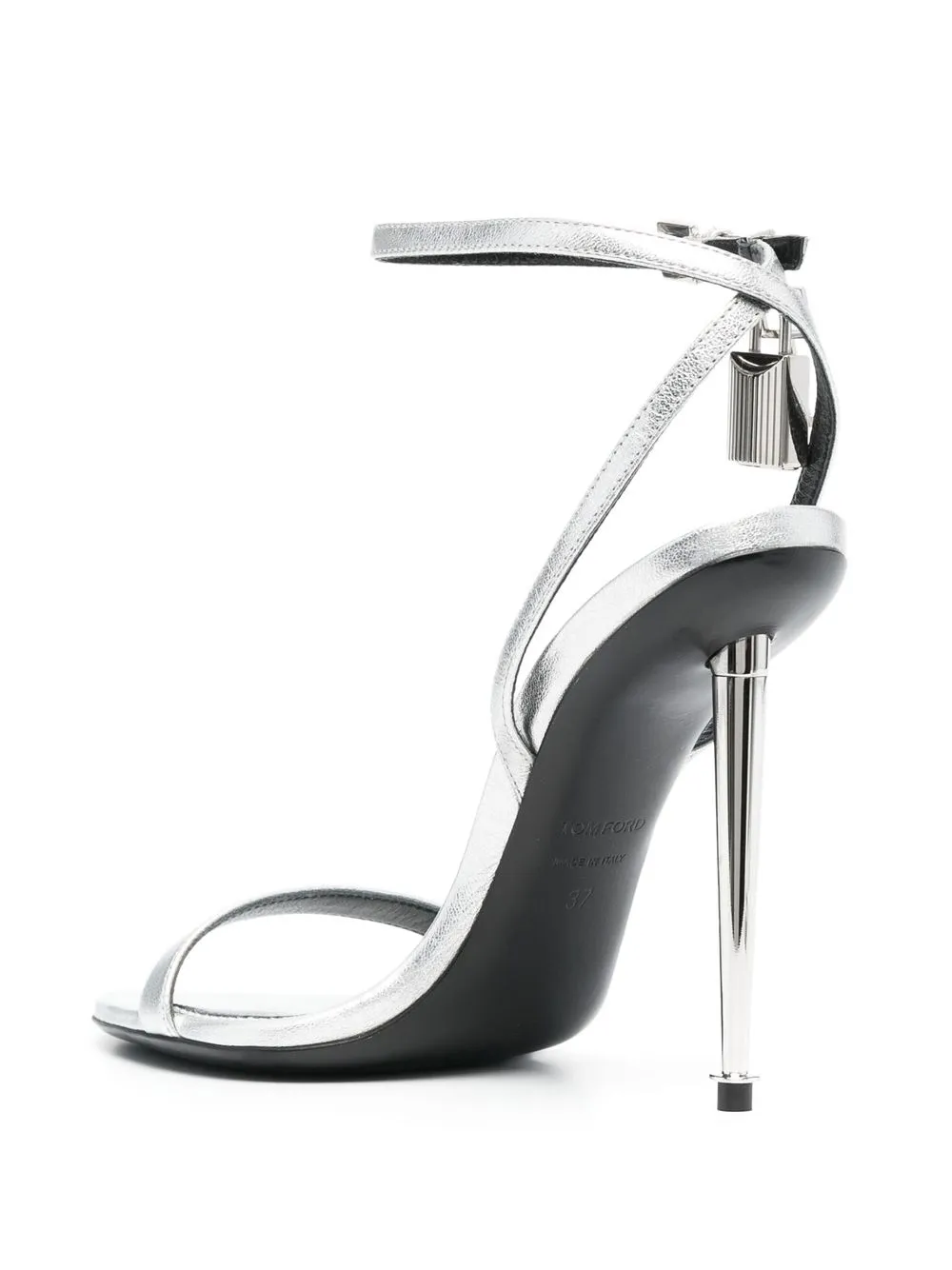 Shop Tom Ford 105mm Padlock Metallic Open-toe Sandals In Grey