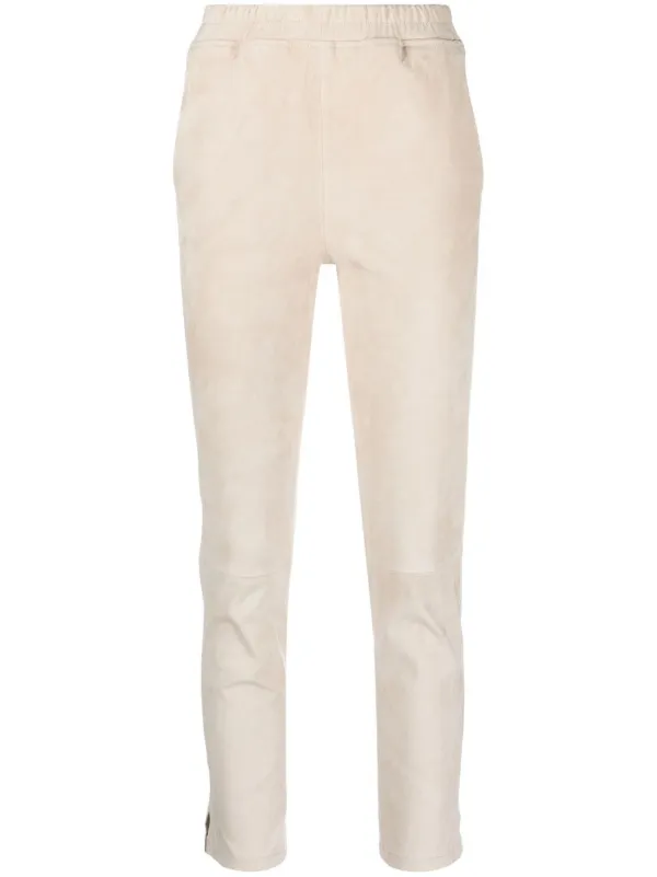 Arma Cropped Skinny-cut Leather Trousers in Neutrals