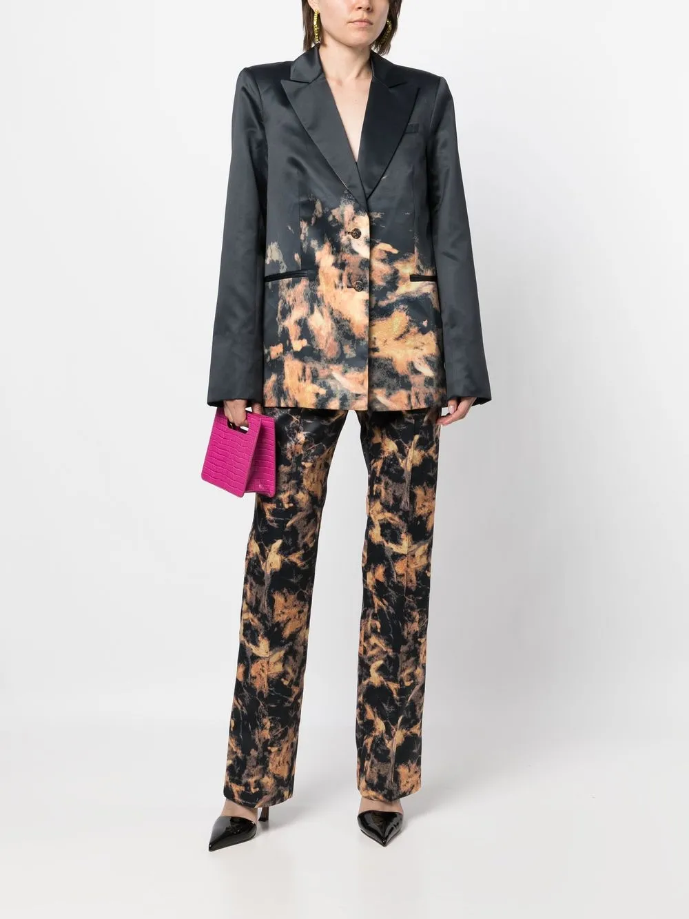 ROTATE abstract-print satin trousers - Zwart