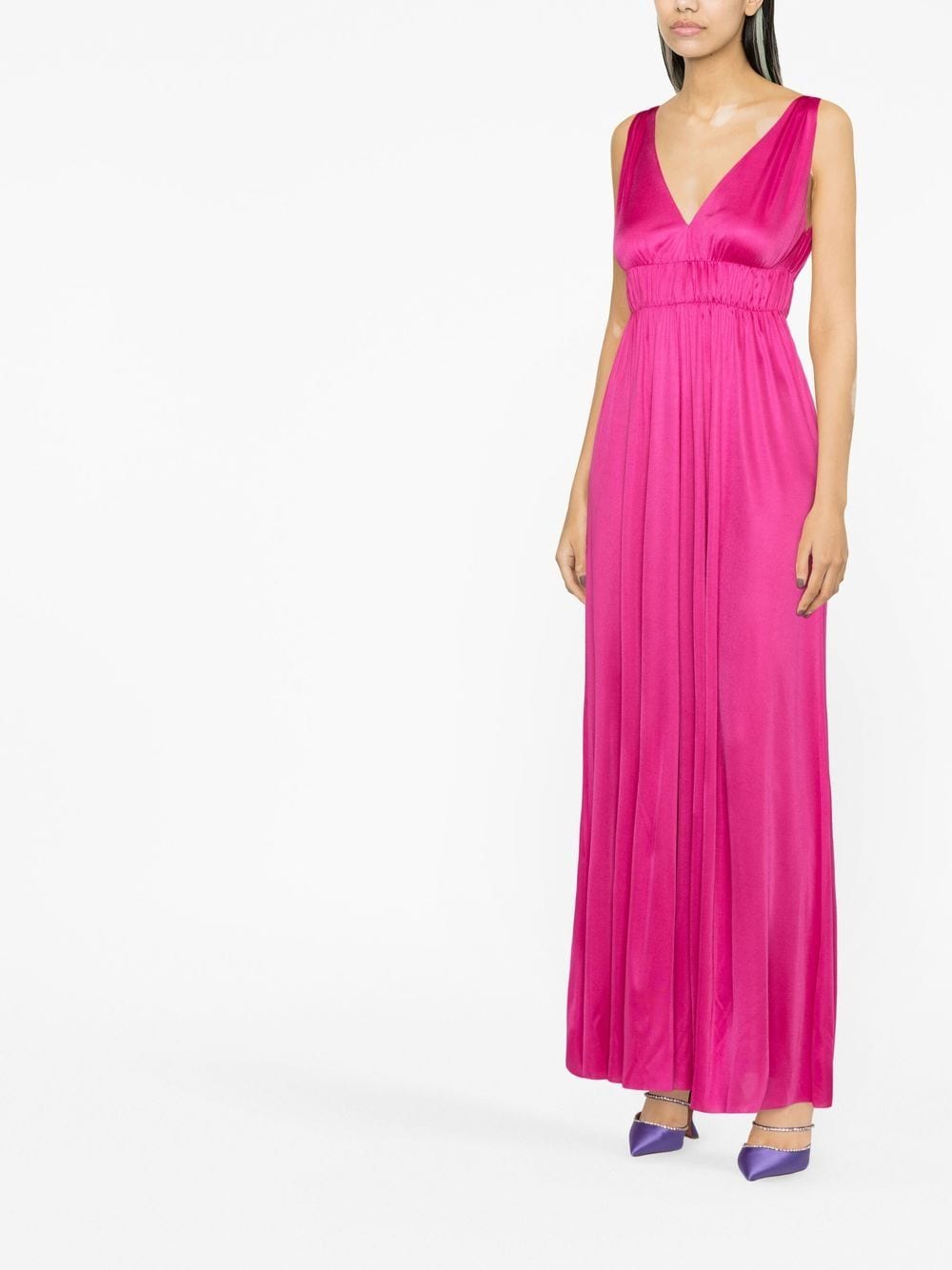 Shop P.a.r.o.s.h V-neck Pleated Maxi Dress In Pink
