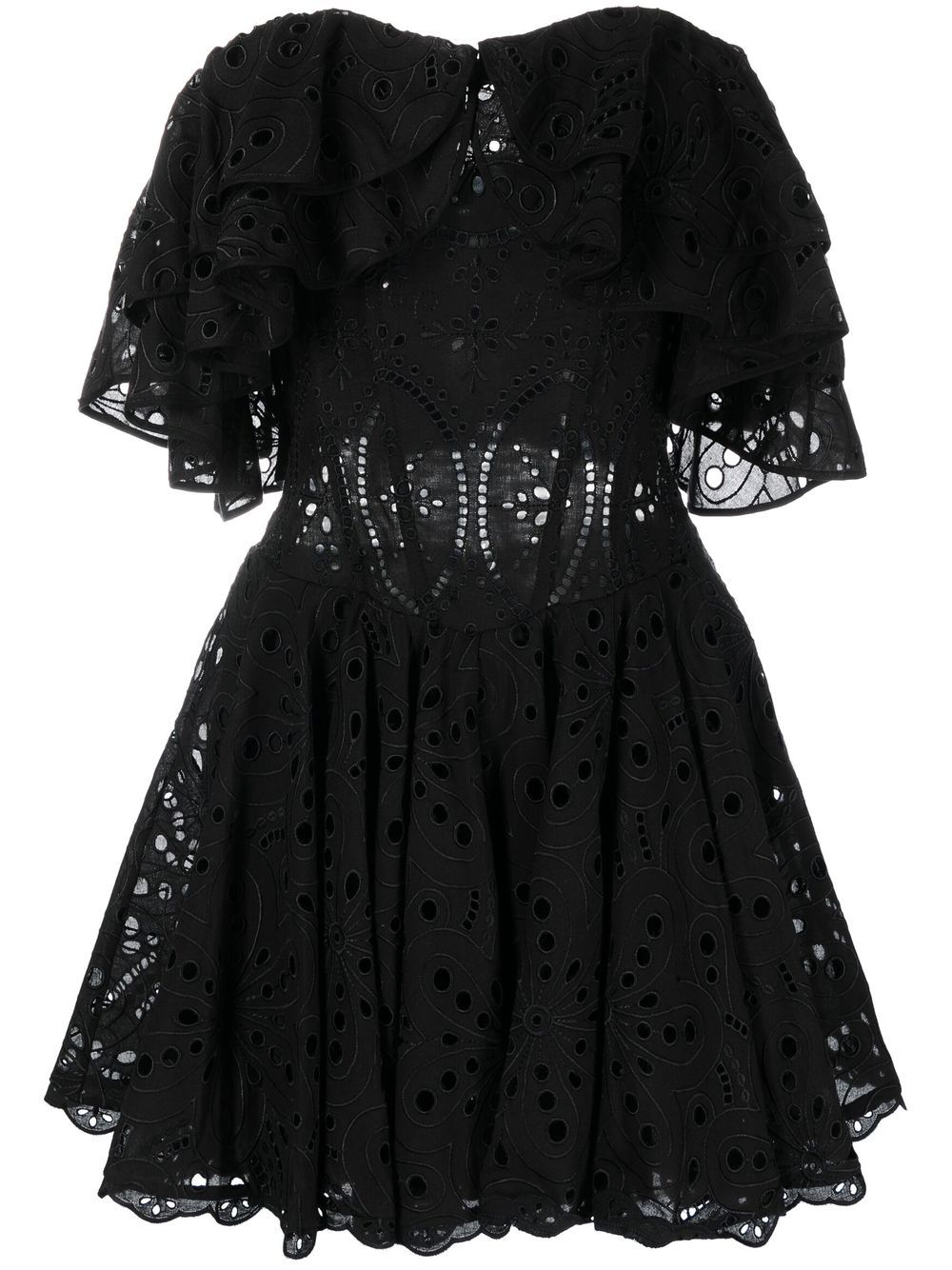 Charo Ruiz Eyelet-detail Ruffled Mini Dress In Black