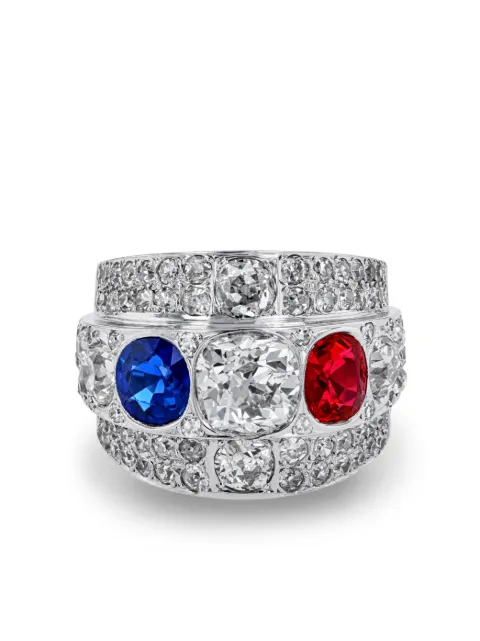 Pragnell Vintage 1930 18kt white gold sapphire, diamond and ruby cocktail ring