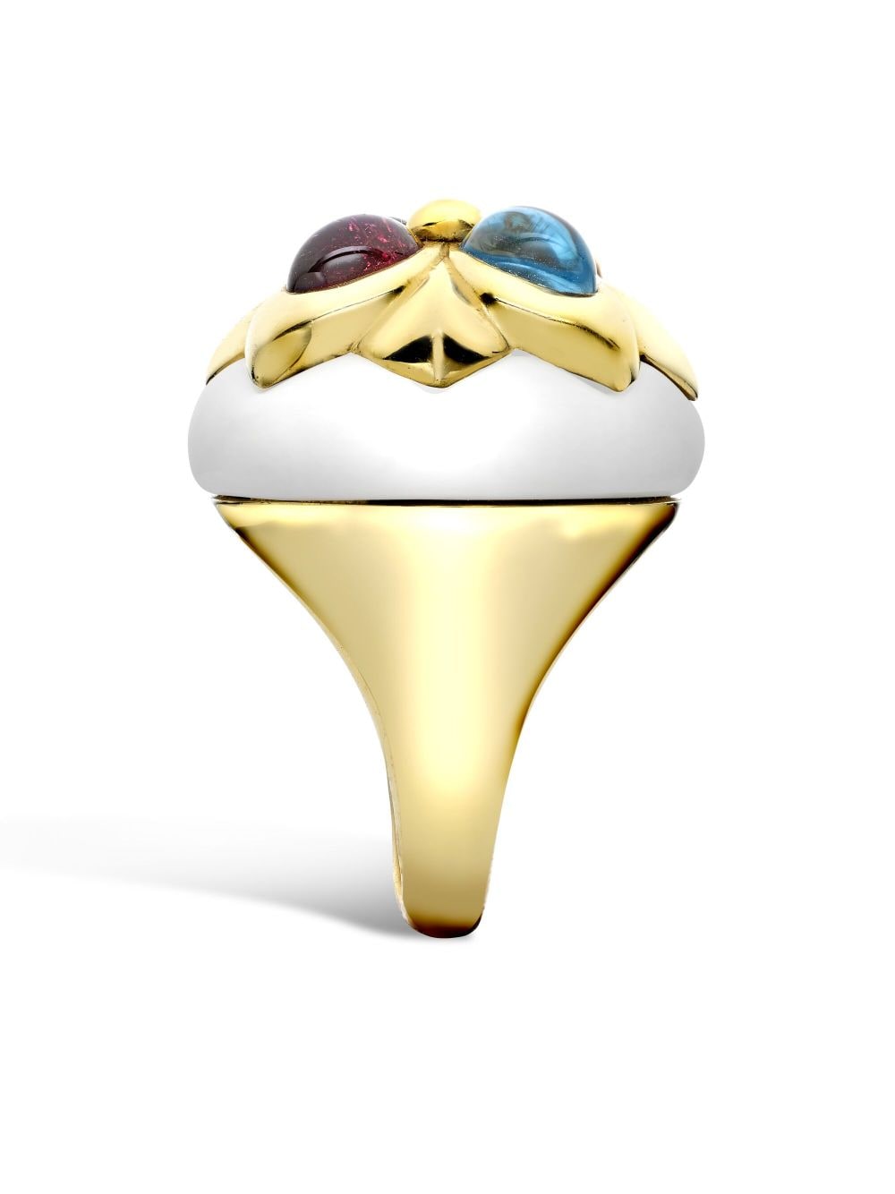 Pre-owned Bvlgari Cabochon Gemstone Quatrefoil Dress Ring In Gold