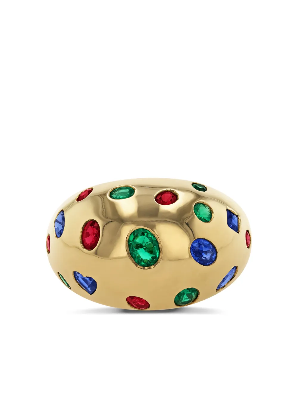 van cleef & arpels 1990s 18kt yellow gold emerald, sapphire and ruby bombé ring