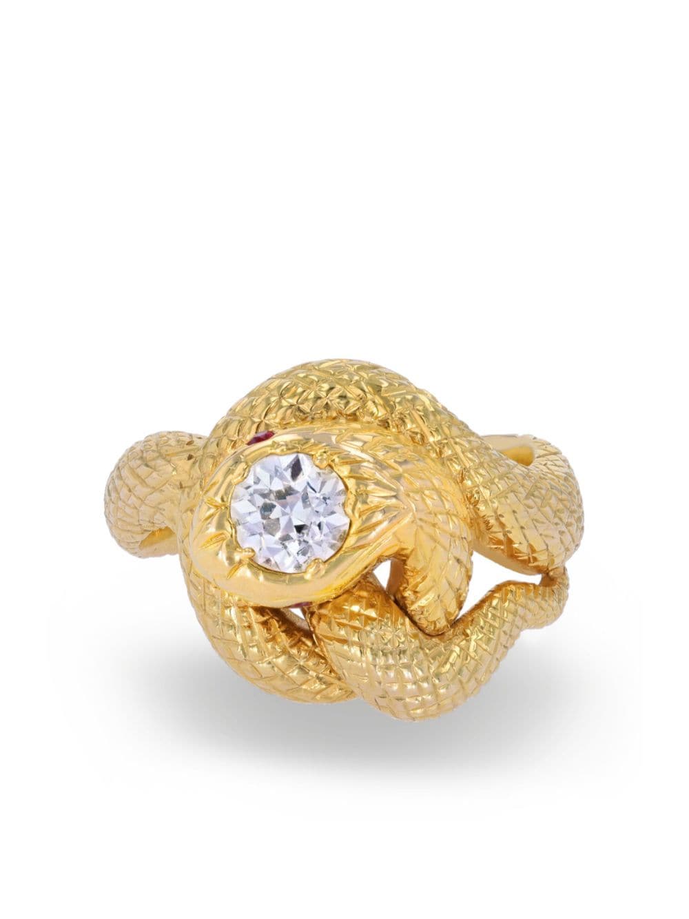 Pragnell Vintage 14kt yellow gold Coiled Snake diamond and ruby ring