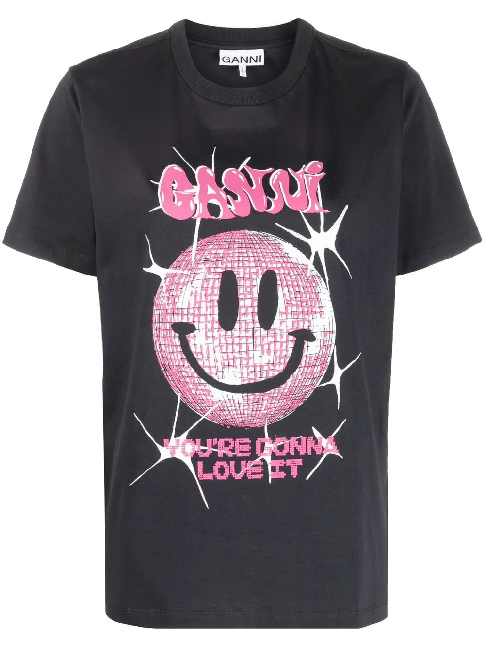 

GANNI Smiley-print organic cotton T-shirt - Grey